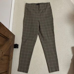 Dynamite work pants, plaid, hint of purple in brown, slightly worn